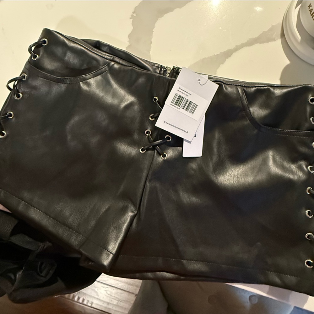 Black Faux Leather Lace-Up shorts